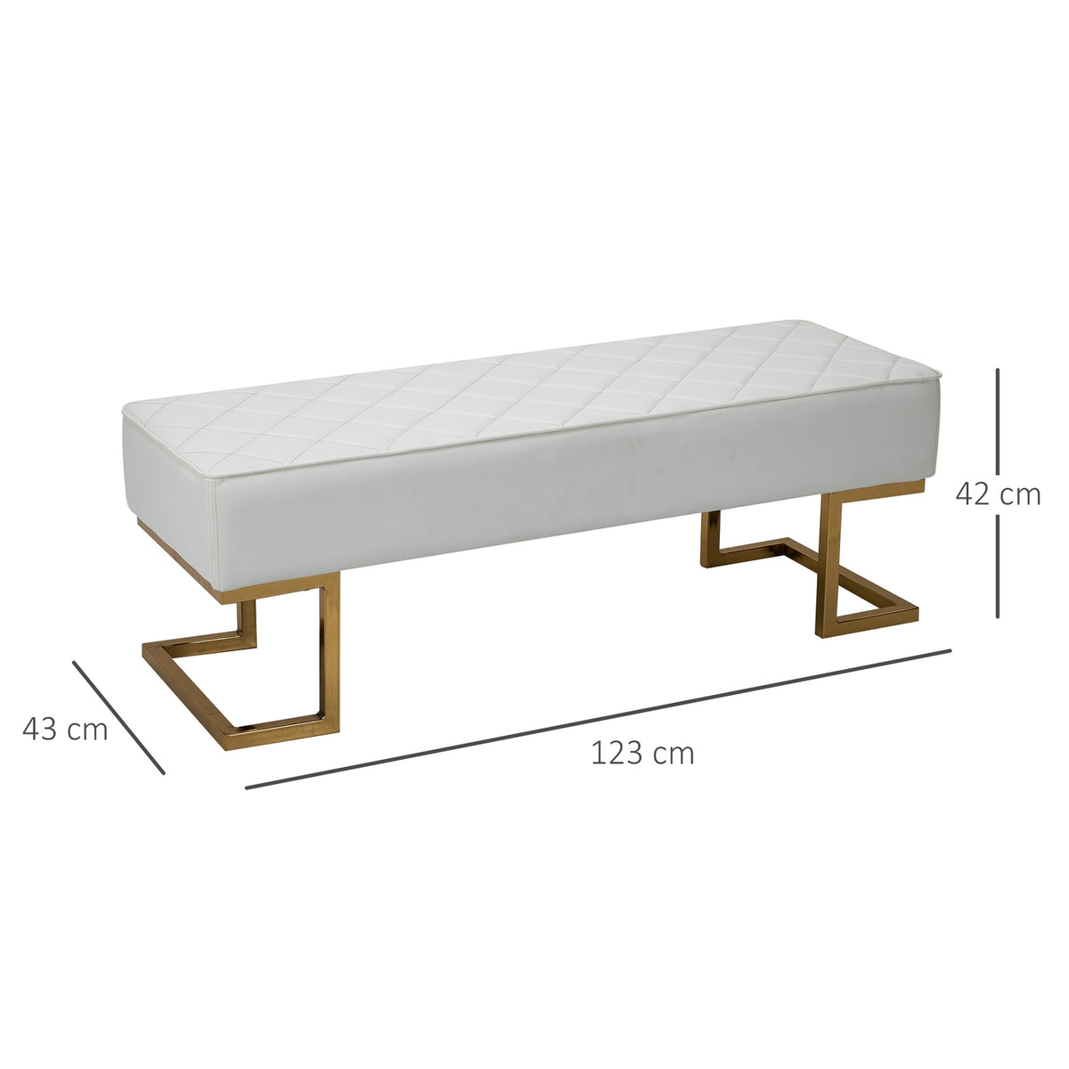 Bench chest bench for bedroom and living room, faux leather metal white gold 120x43x42 cm, stylish bed bench