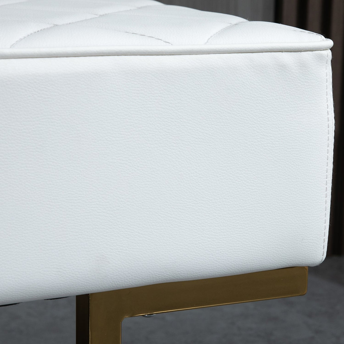 Bench chest bench for bedroom and living room, faux leather metal white gold 120x43x42 cm, stylish bed bench