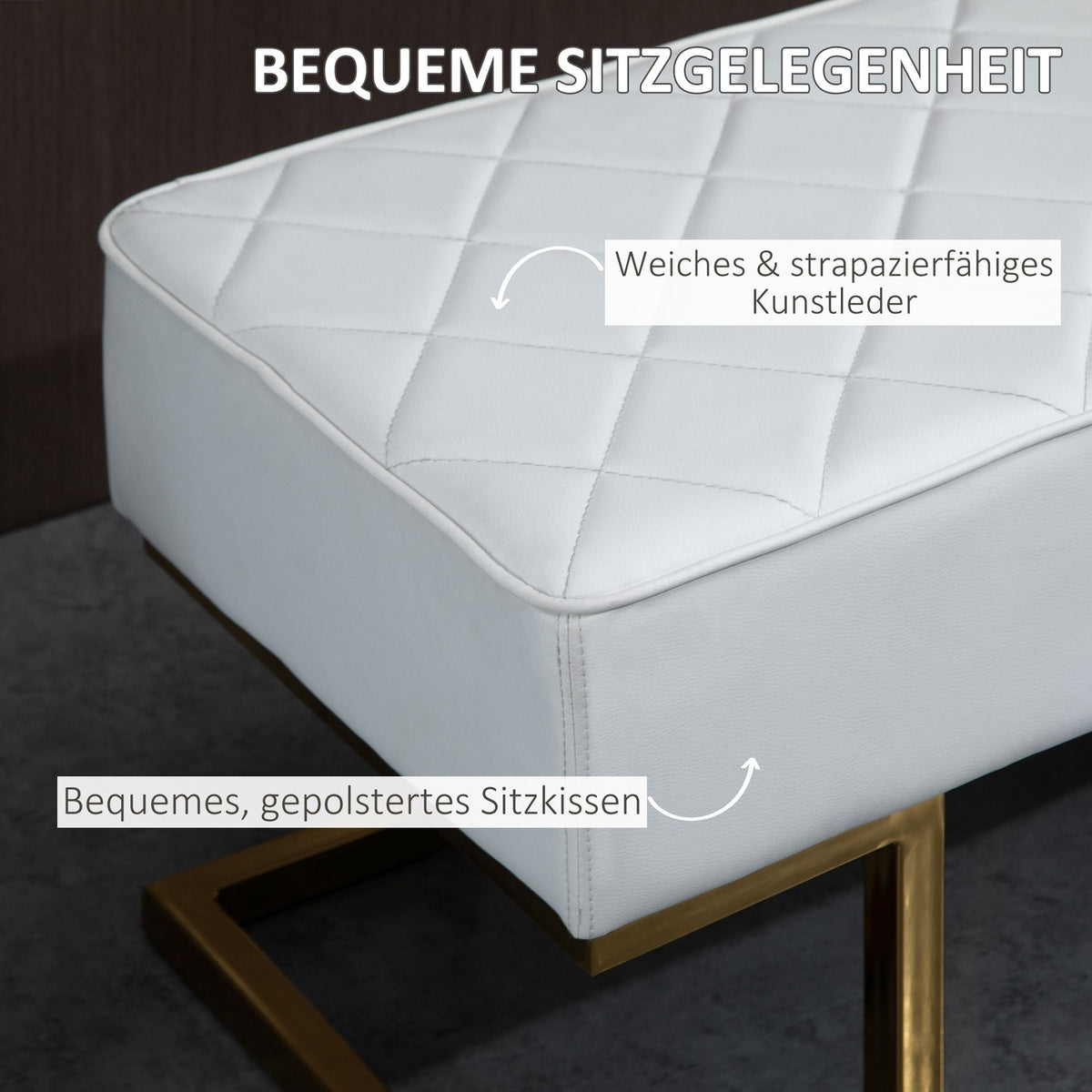 Bench chest bench for bedroom and living room, faux leather metal white gold 120x43x42 cm, stylish bed bench