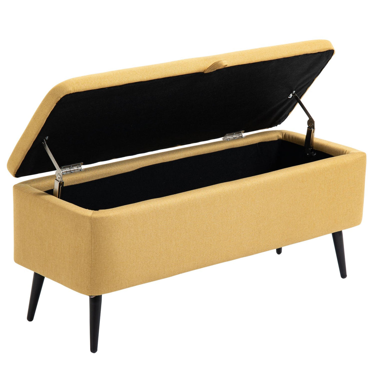 Bench, chest seat, upholstered bench, linen look, up to 150 kg, 101 x 38.5 x 44.5 cm, yellow