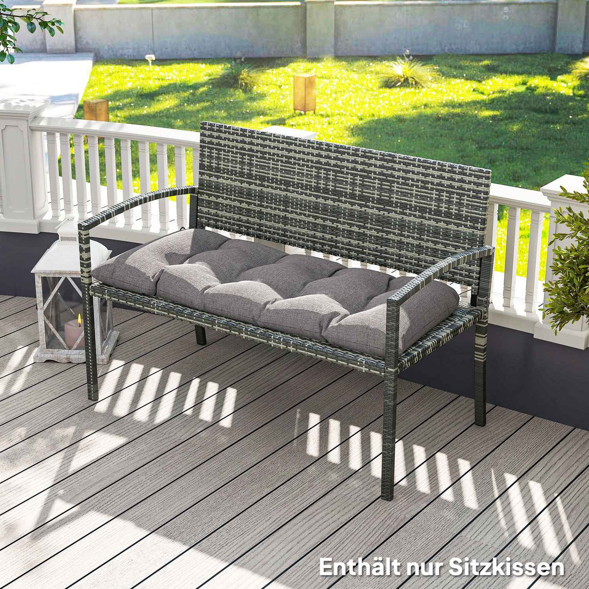 Bench cushion 105 x 46 x 12.5 cm bench cushion with straps, outdoor seat cushion, water-repellent chair cushion UPF50+, seat cushion, seat cushion, bench cushion for garden furniture, bench, gray