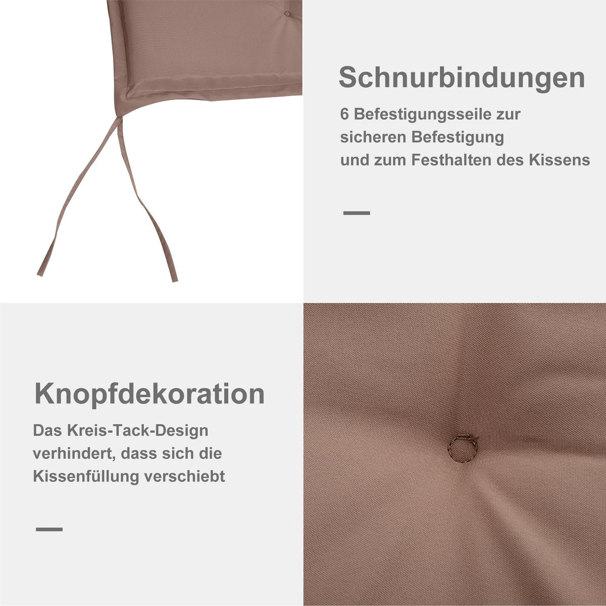 Bench cushion set of 2 seat cushions for garden bench, soft padding made of polyester, beige, 120x54x5cm