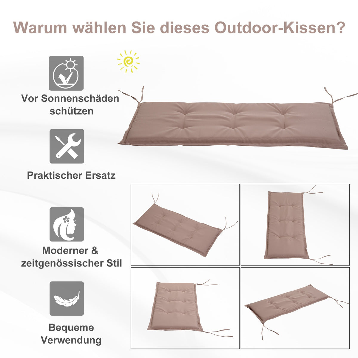 Bench cushion set of 2 seat cushions for garden bench, soft padding made of polyester, beige, 120x54x5cm