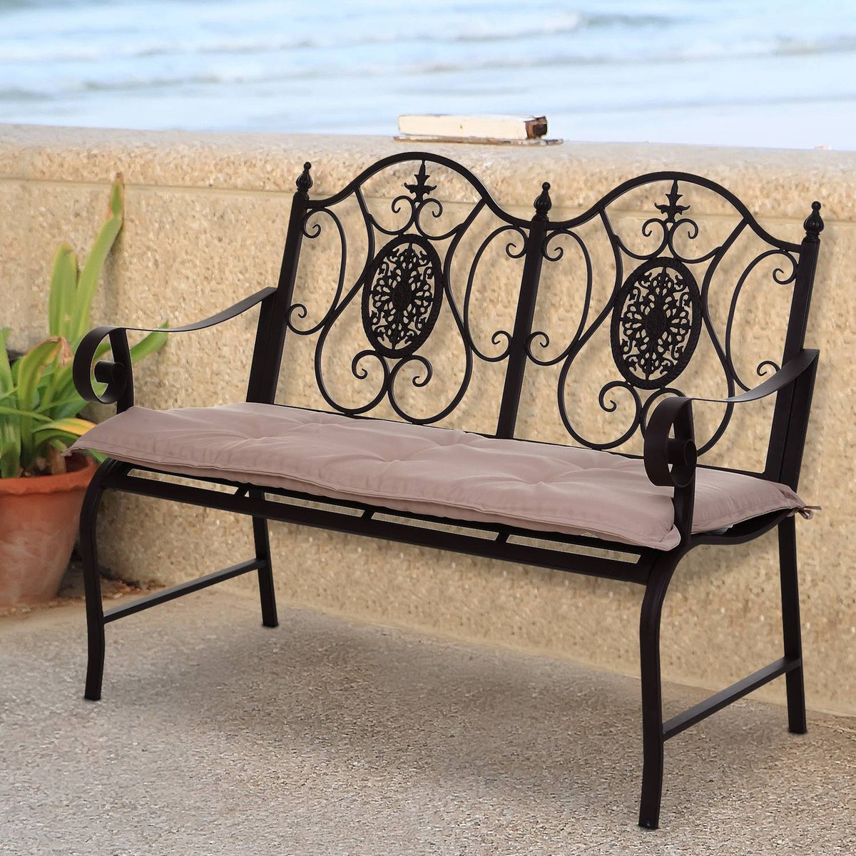 Bench cushion set of 2 seat cushions for garden bench, soft padding made of polyester, beige, 120x54x5cm