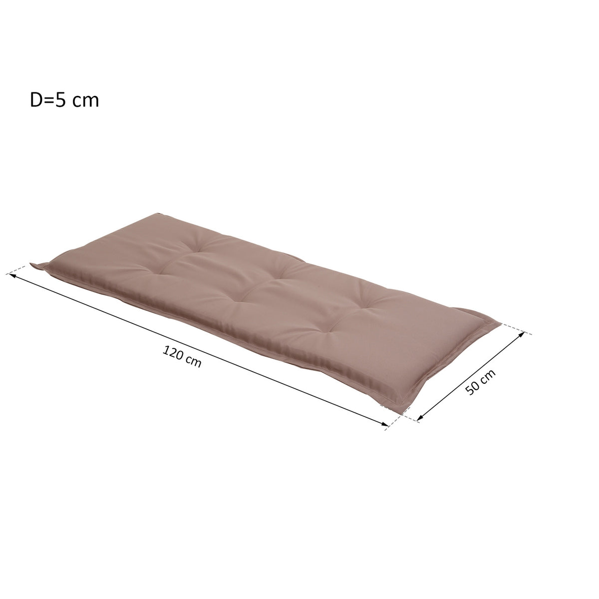Bench cushion set of 2 seat cushions for garden bench, soft padding made of polyester, beige, 120x54x5cm