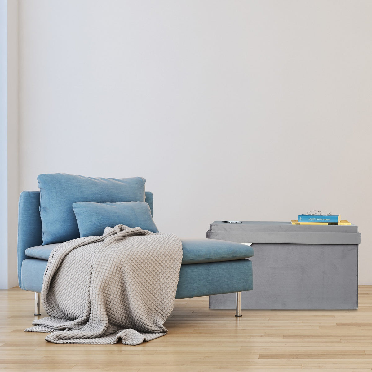 Bench in velvet with tray