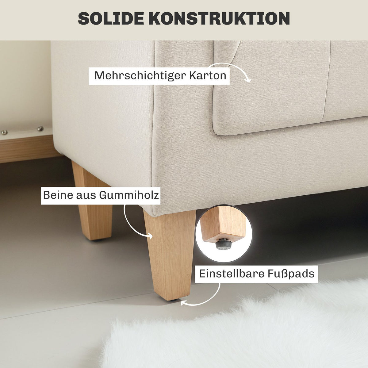 Bench upholstered bench with chenille cover, armrest bed bench with 2 cylinder cushions, wooden frame, shoe bench for bedroom, living room, hallway 115 x 44 x 58 cm beige