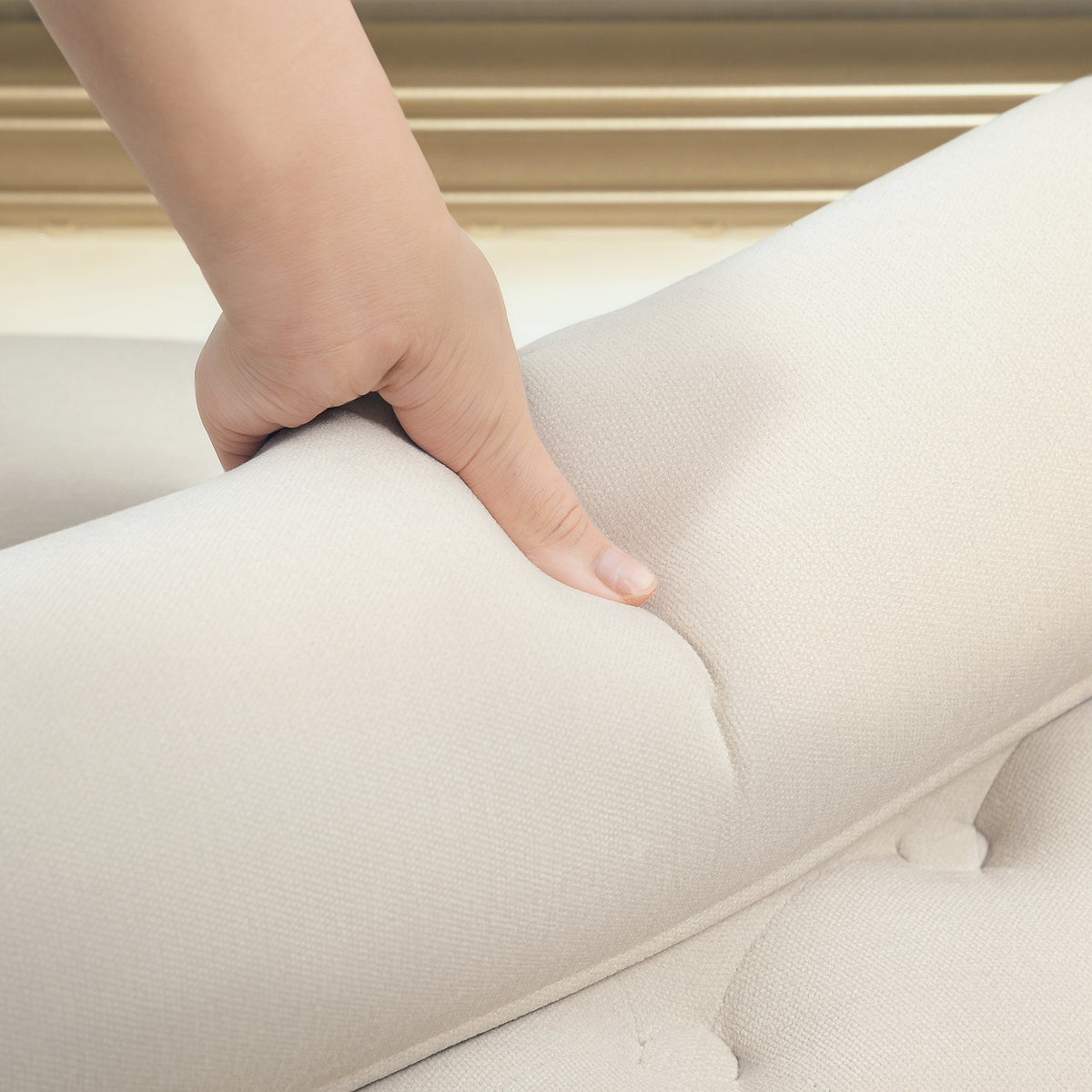 Bench upholstered bench with chenille cover, armrest bed bench with 2 cylinder cushions, wooden frame, shoe bench for bedroom, living room, hallway 115 x 44 x 58 cm beige