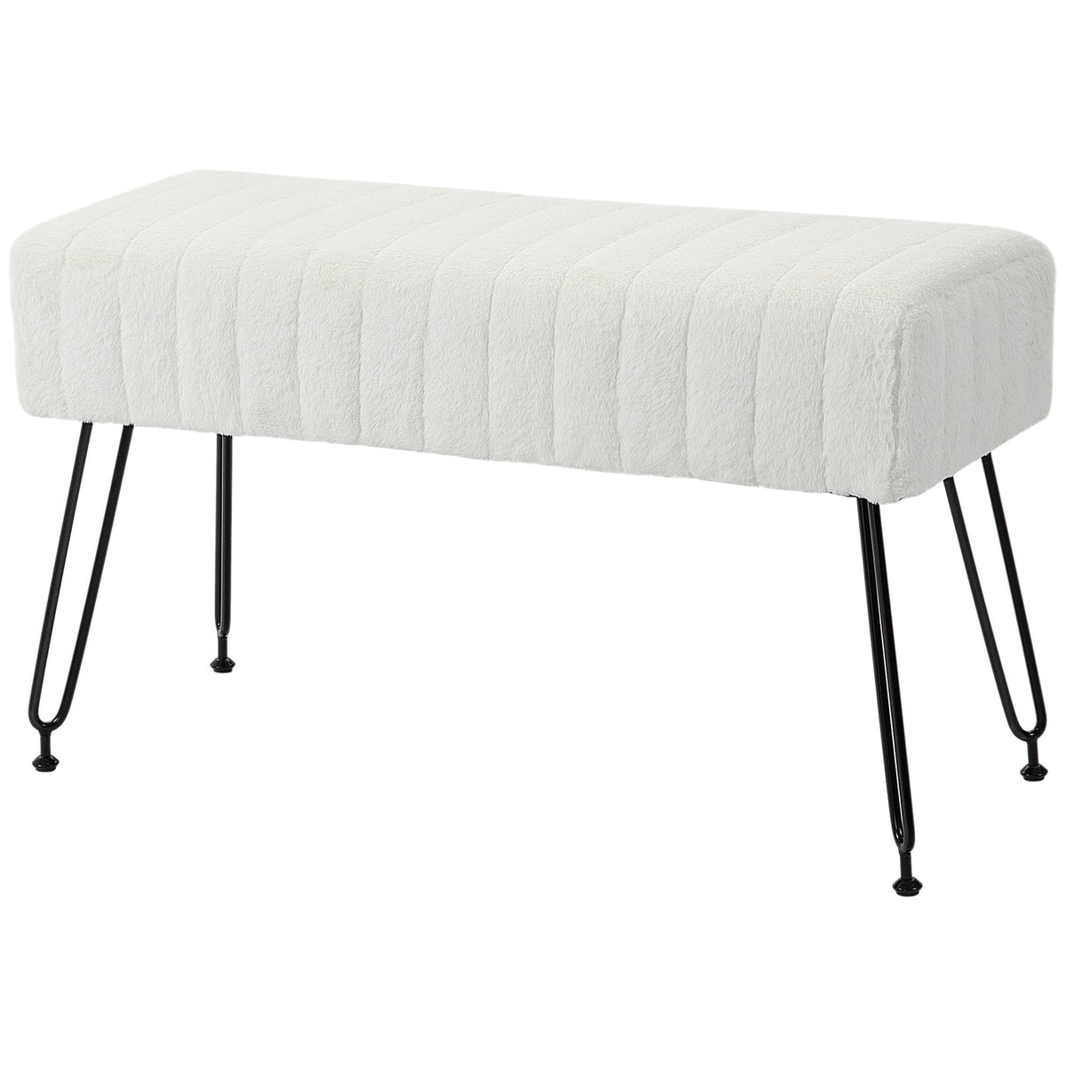 Bench, upholstered bench with faux fur look, metal legs, shoe bench for hallway, bedroom, living room, 82 x 30 x 47 cm, cream white