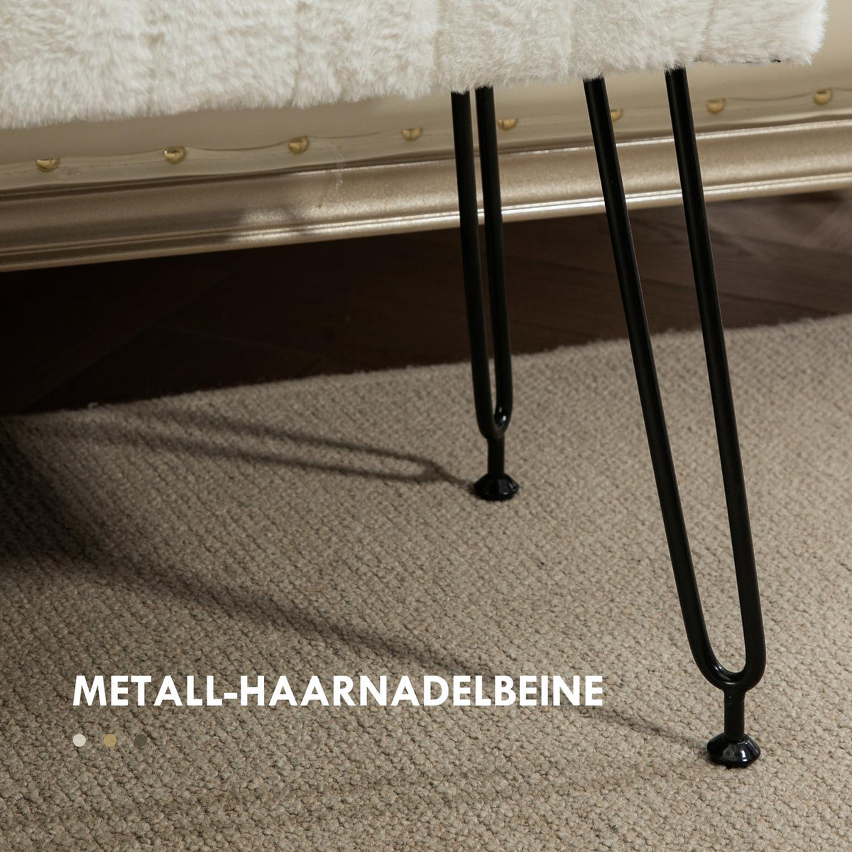 Bench, upholstered bench with faux fur look, metal legs, shoe bench for hallway, bedroom, living room, 82 x 30 x 47 cm, cream white