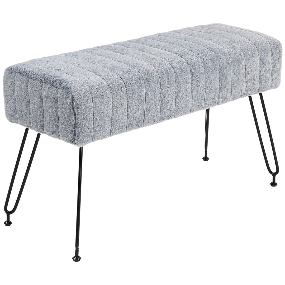 Bench, upholstered bench with faux fur look, metal legs, shoe bench for hallway, bedroom, living room, 82 x 30 x 47 cm, gray