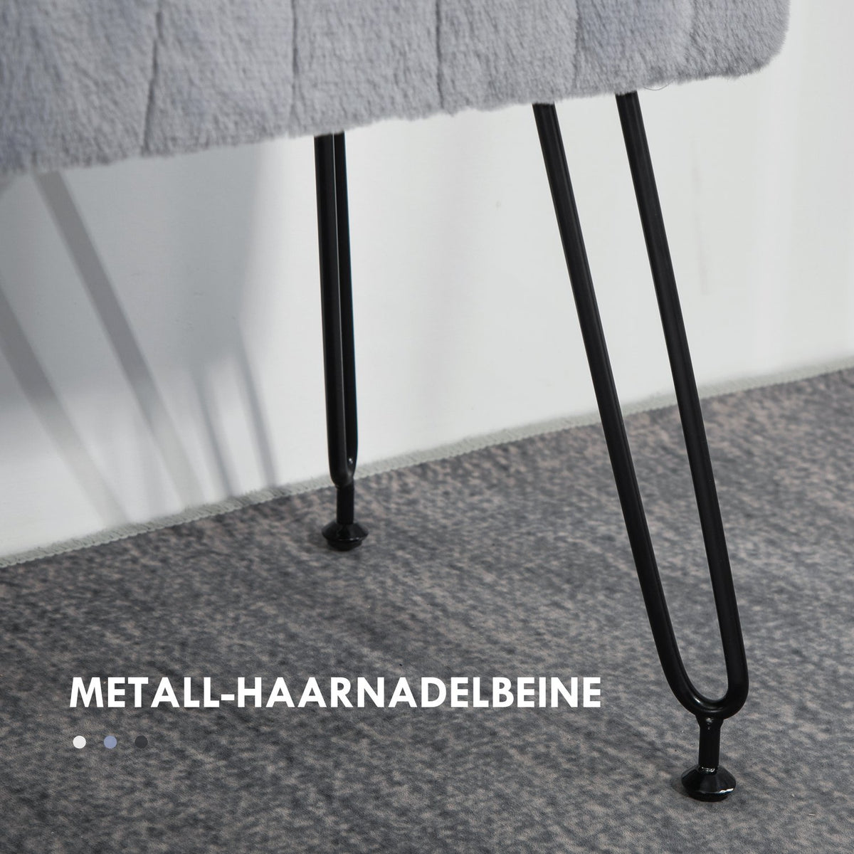 Bench, upholstered bench with faux fur look, metal legs, shoe bench for hallway, bedroom, living room, 82 x 30 x 47 cm, gray