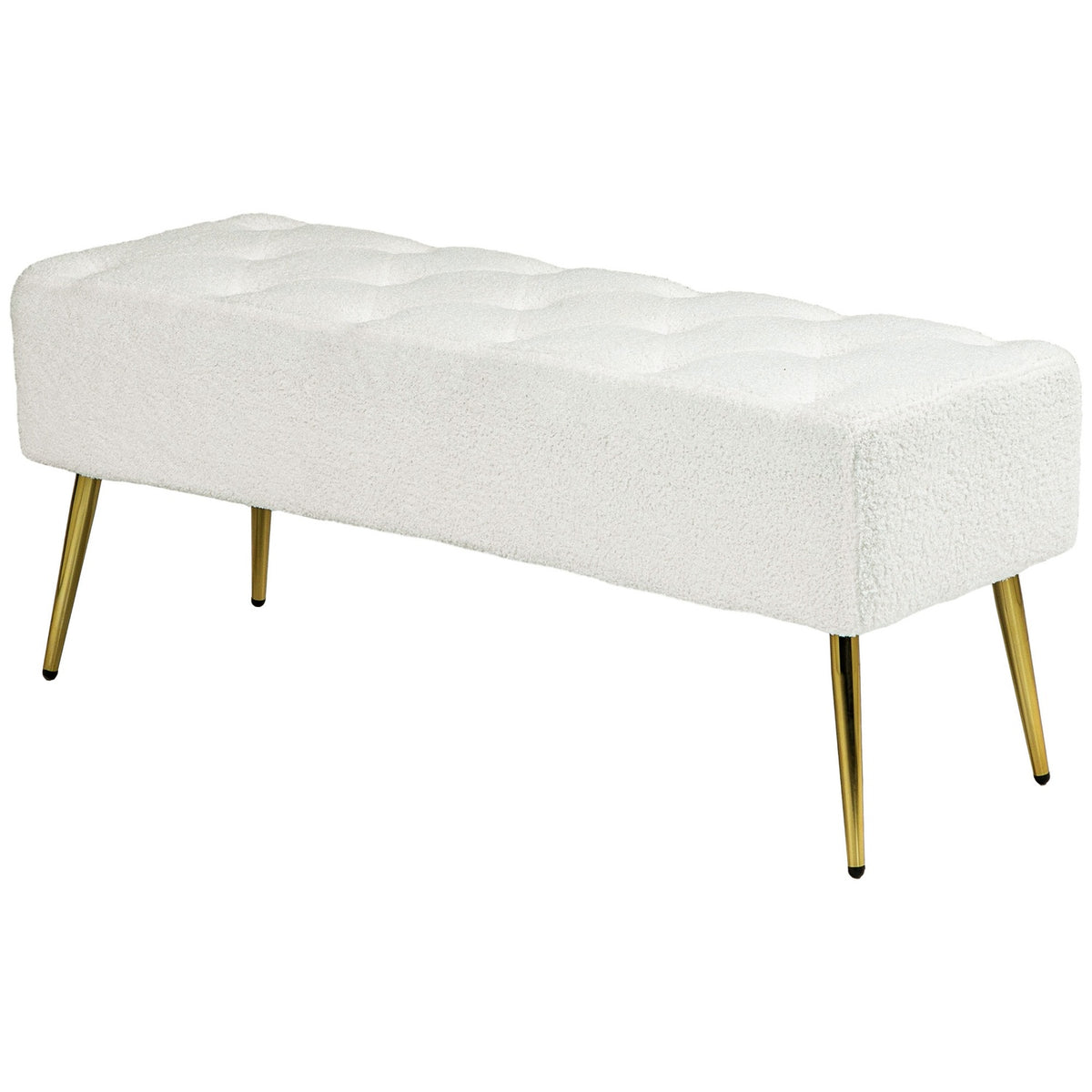Bench, upholstered bench with lamb's wool look, button stitching, bed bench with steel legs, for bedroom, living room, 112 x 41 x 46 cm, cream