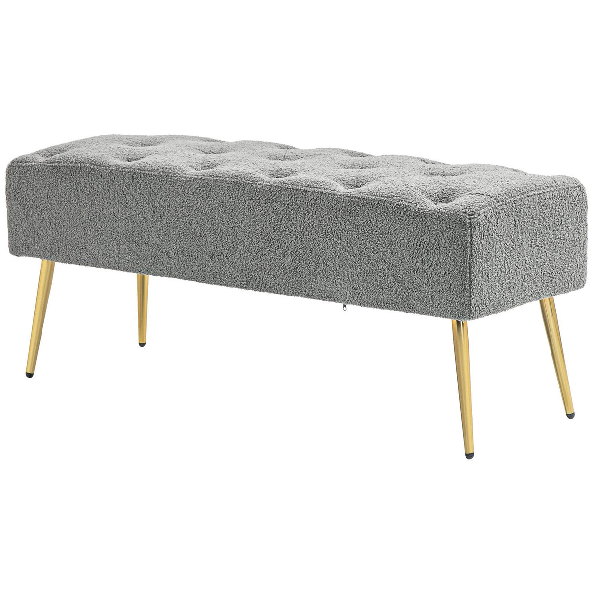 Bench upholstered bench with lambswool look, button stitching, bed bench with steel legs, for bedroom, living room, hallway, 112x41x46cm, gray