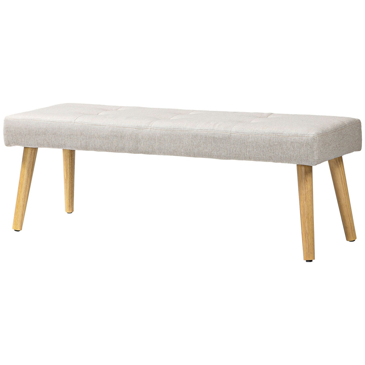 Bench, upholstered bench with linen look, button stitching, bed bench with wooden legs for bedroom, living room, hallway, 120 x 41 x 43 cm, cream