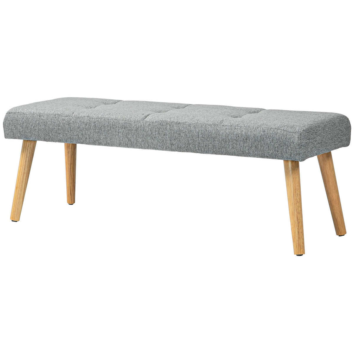 Bench, upholstered bench with linen look, button stitching, bed bench with wooden legs for bedroom, living room, hallway, 120 x 41 x 43 cm, gray