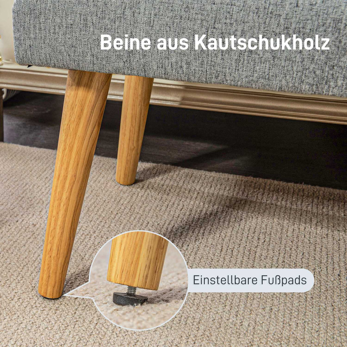 Bench, upholstered bench with linen look, button stitching, bed bench with wooden legs for bedroom, living room, hallway, 120 x 41 x 43 cm, gray