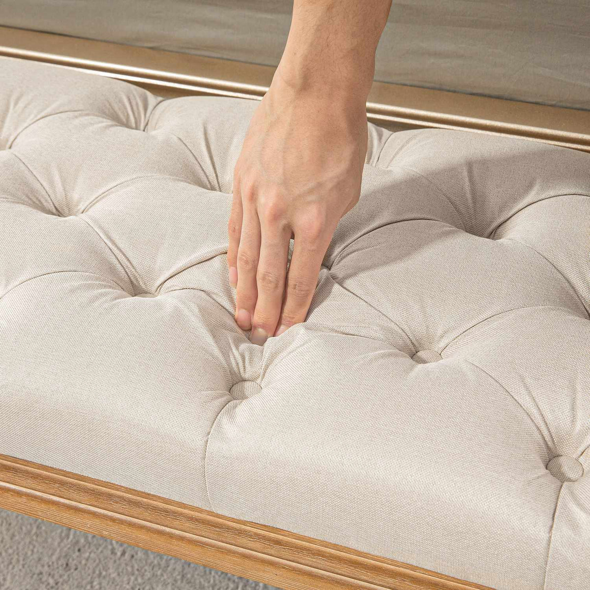 Bench, upholstered bench with linen look, wooden legs, bed bench for bedroom, living room, hallway, 120 x 41 x 48 cm, cream