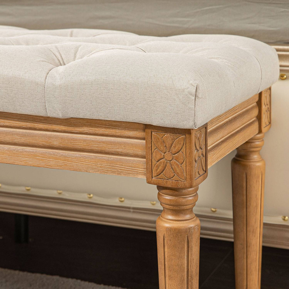 Bench, upholstered bench with linen look, wooden legs, bed bench for bedroom, living room, hallway, 120 x 41 x 48 cm, cream
