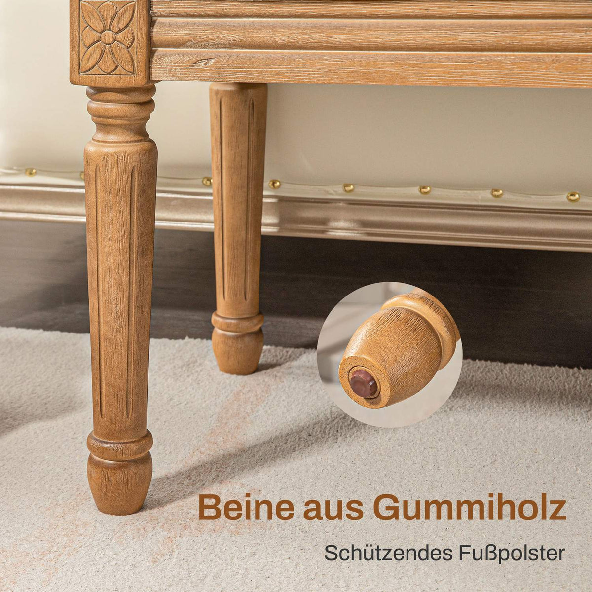 Bench, upholstered bench with linen look, wooden legs, bed bench for bedroom, living room, hallway, 120 x 41 x 48 cm, cream