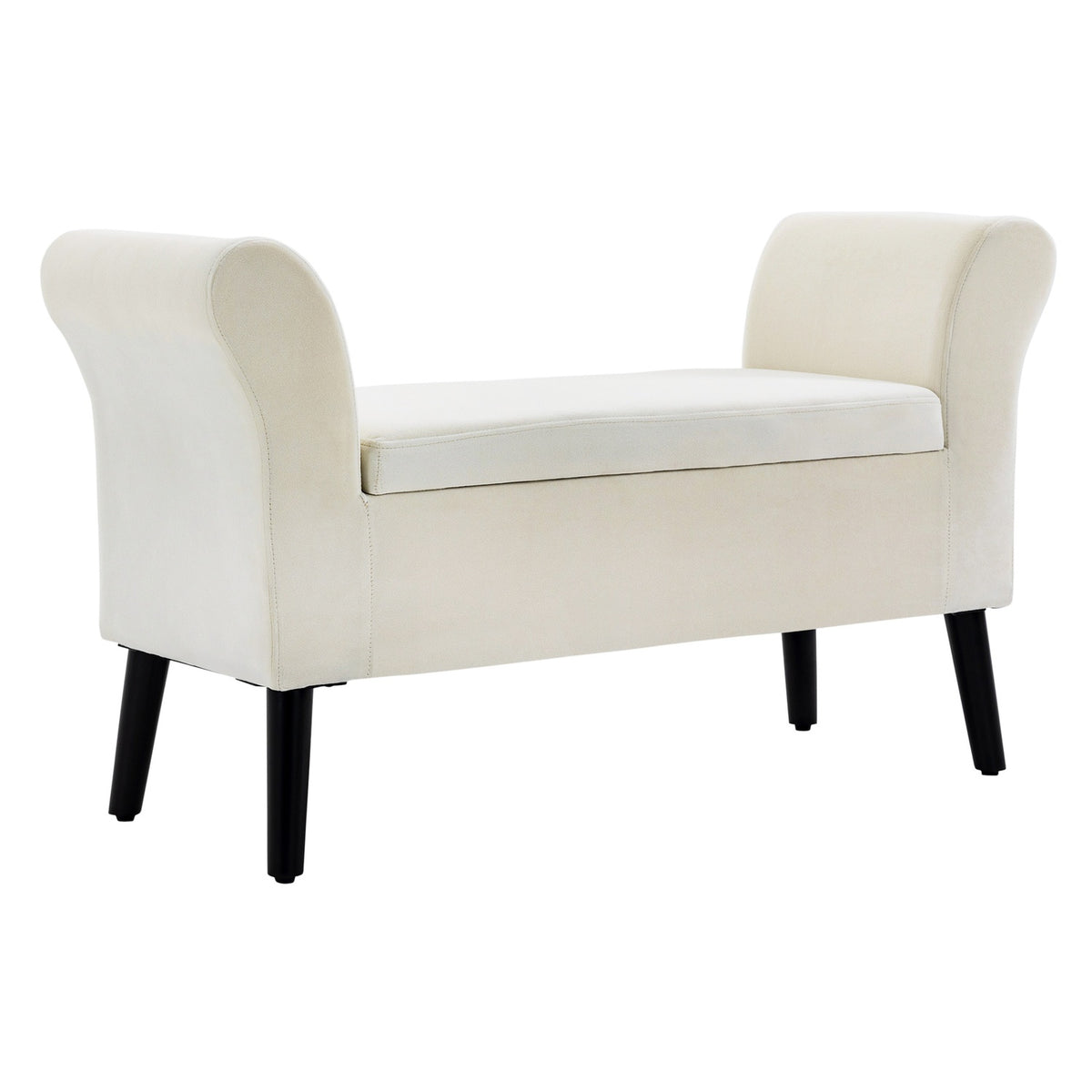 Bench upholstered bench with storage space bed bench with armrest for hallway bedroom velvety polyester 111.5 x 41 x 65 cm cream white