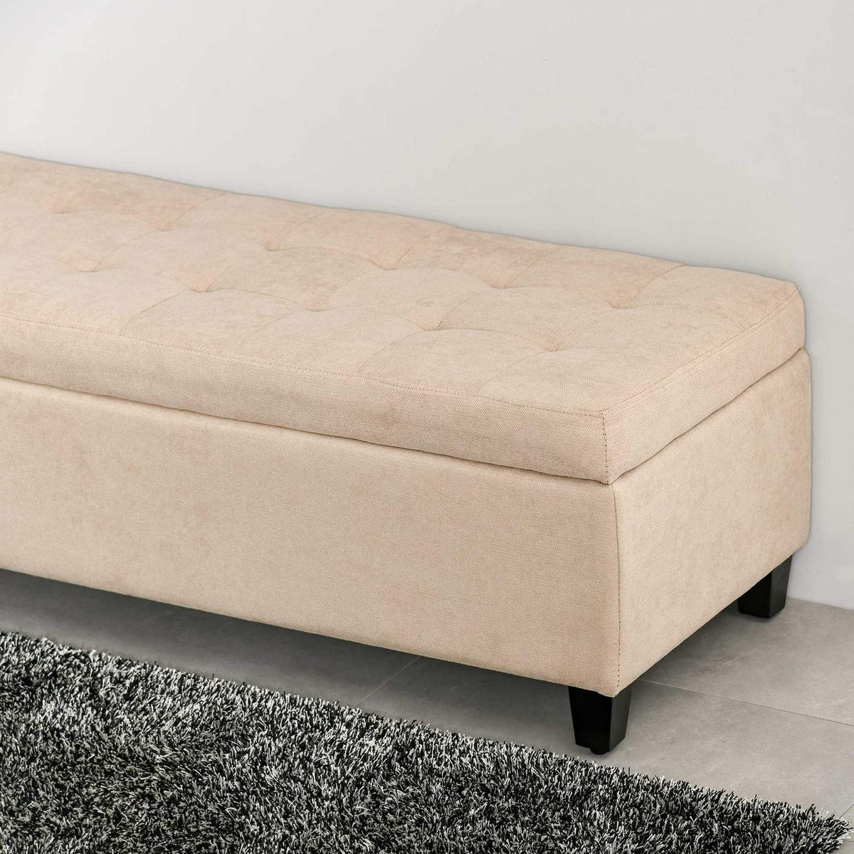 Bench, upholstered bench with storage space, bed bench with lid, linen look, chest bench, storage bench for living room, bedroom, beige
