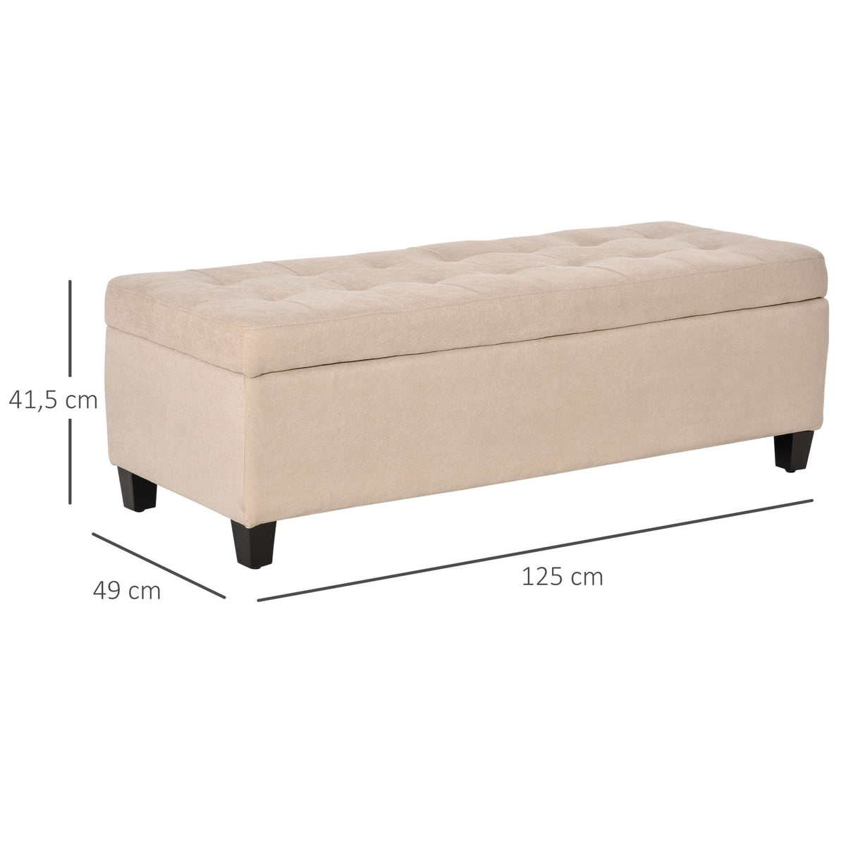 Bench, upholstered bench with storage space, bed bench with lid, linen look, chest bench, storage bench for living room, bedroom, beige