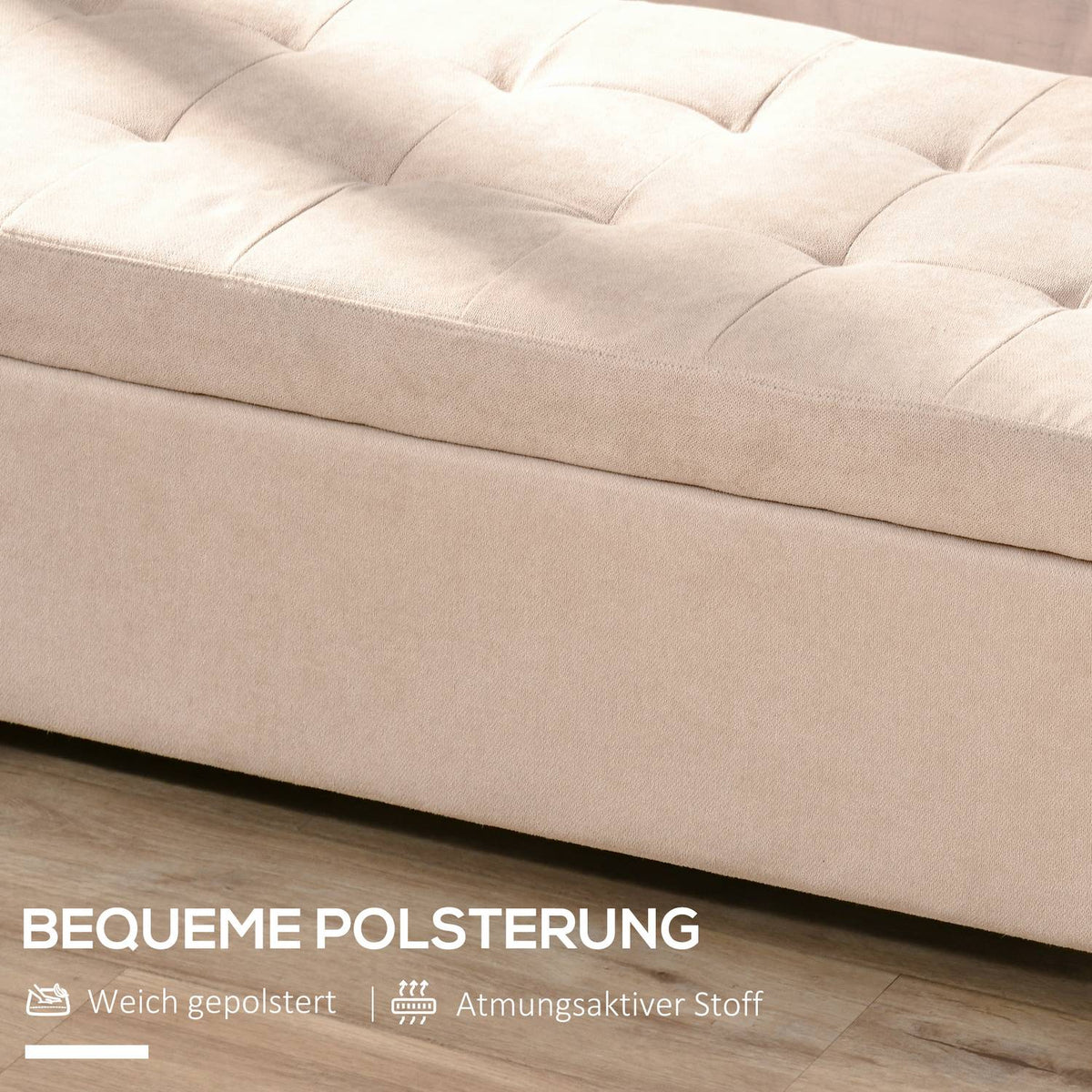 Bench, upholstered bench with storage space, bed bench with lid, linen look, chest bench, storage bench for living room, bedroom, beige