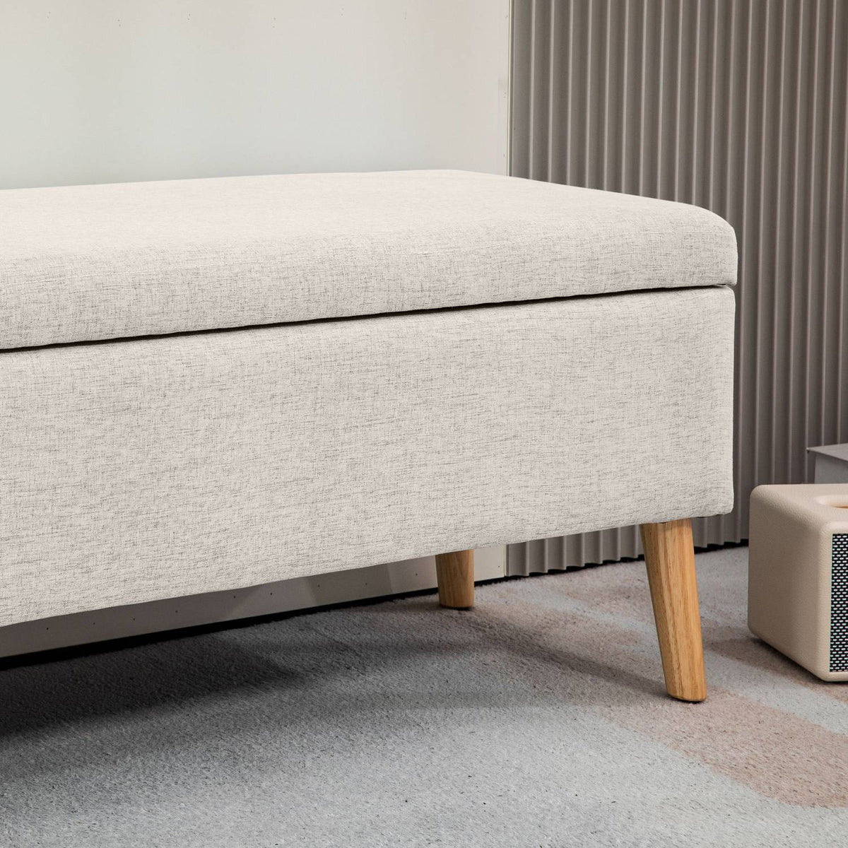 Bench upholstered bench with storage space bed bench with linen look for hallway bedroom living room rubber wood beige 110 x 39 x 45 cm