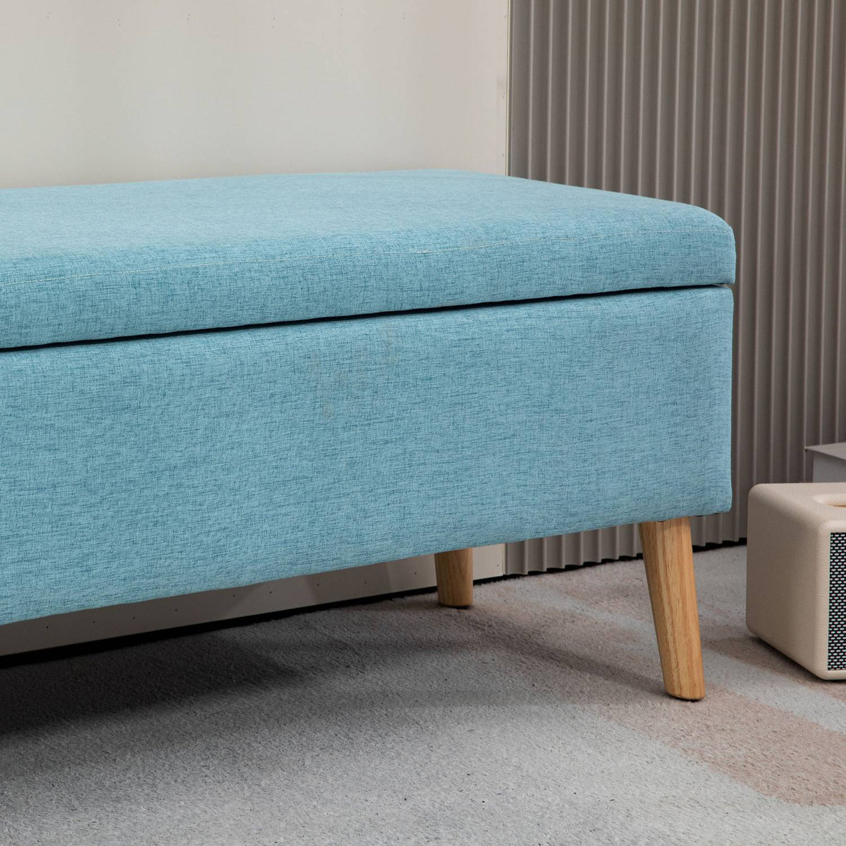Bench upholstered bench with storage space bed bench with linen look for hallway bedroom living room rubber wood blue 110 x 39 x 45 cm