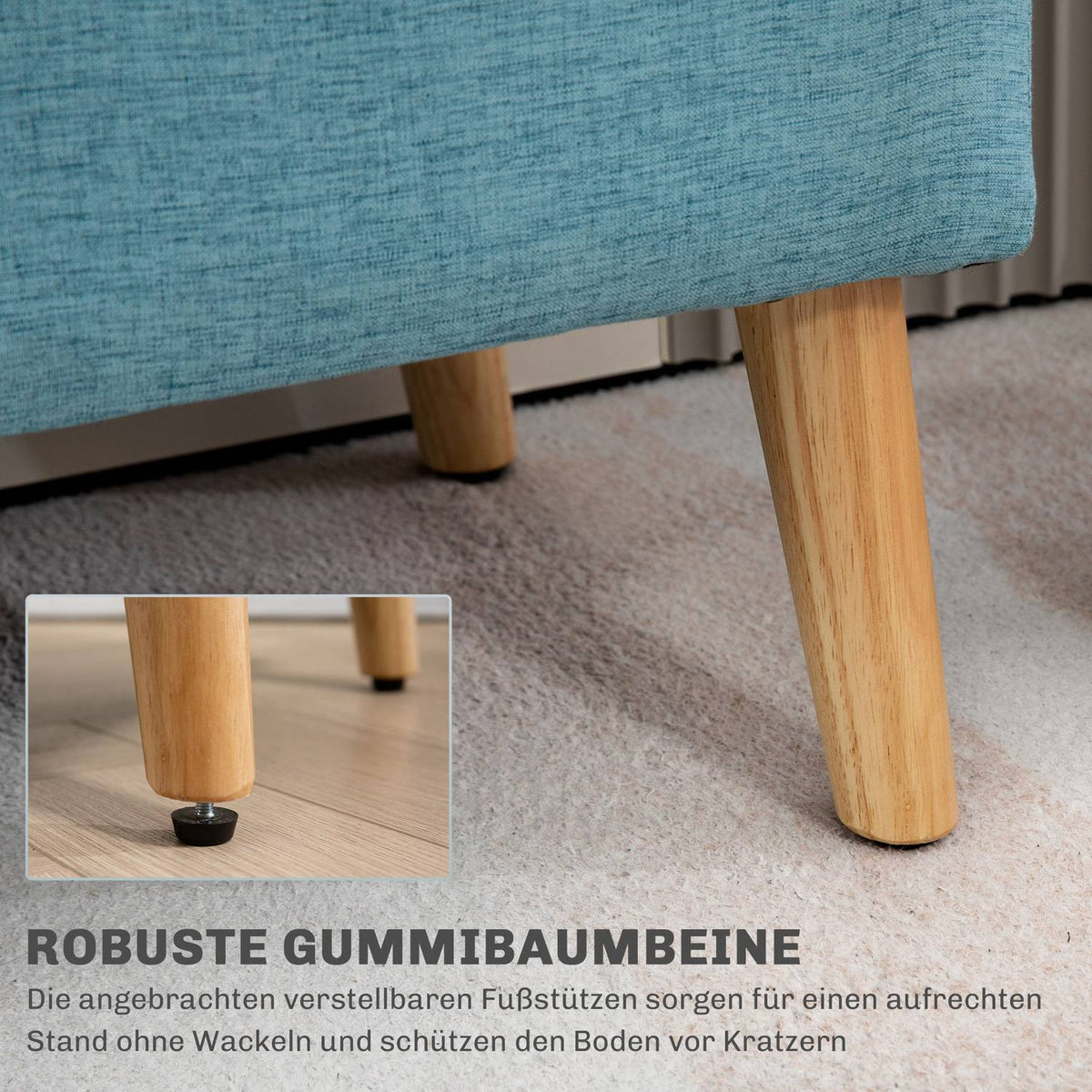 Bench upholstered bench with storage space bed bench with linen look for hallway bedroom living room rubber wood blue 110 x 39 x 45 cm