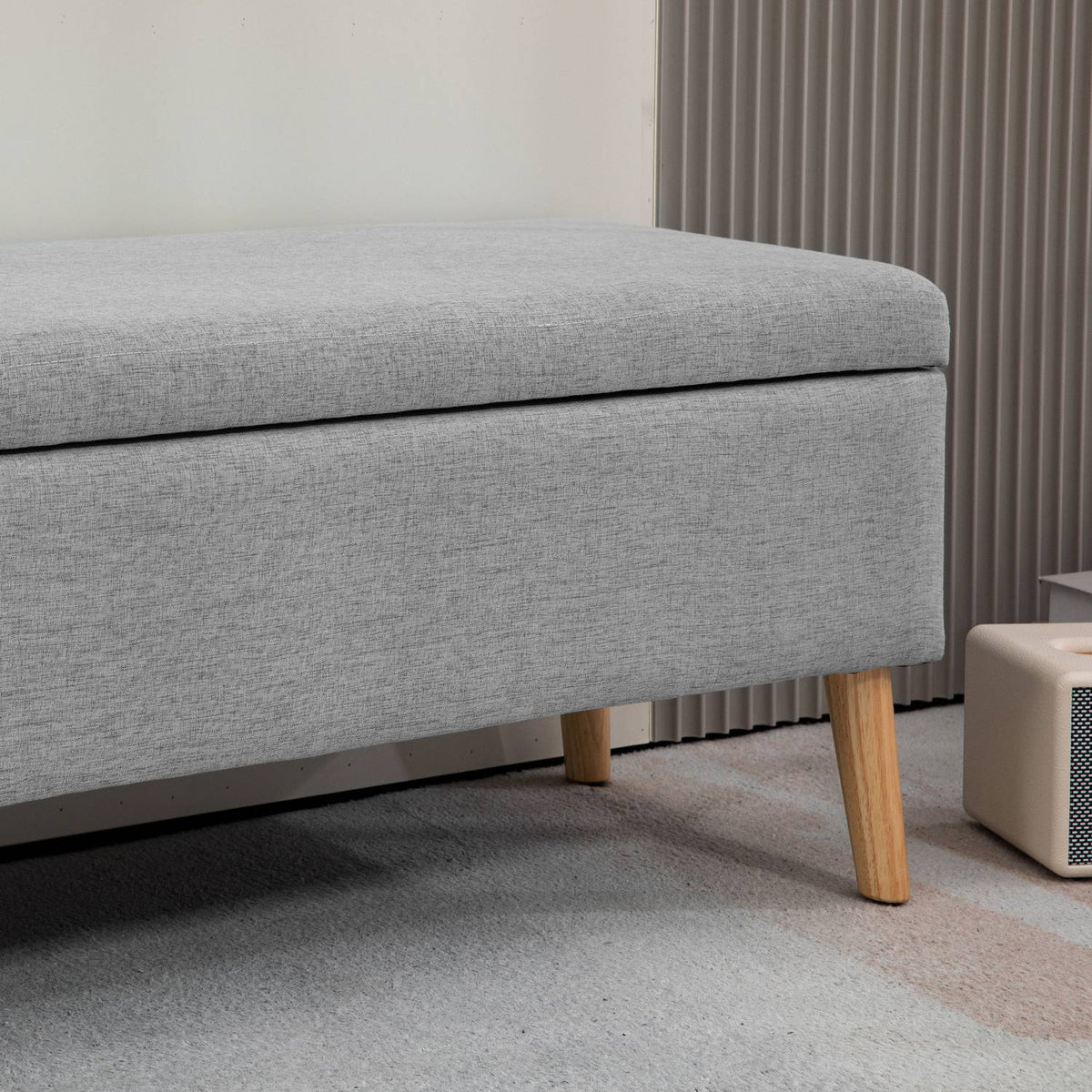 Bench upholstered bench with storage space bed bench with linen look for hallway bedroom living room rubber wood gray 110 x 39 x 45 cm