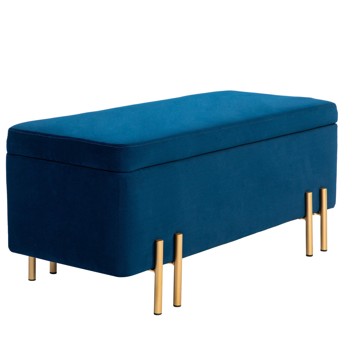 Bench, upholstered bench with storage space, chest bench, fabric, metal, rubber wood, foam, dark blue, 100 x 40 x 42 cm