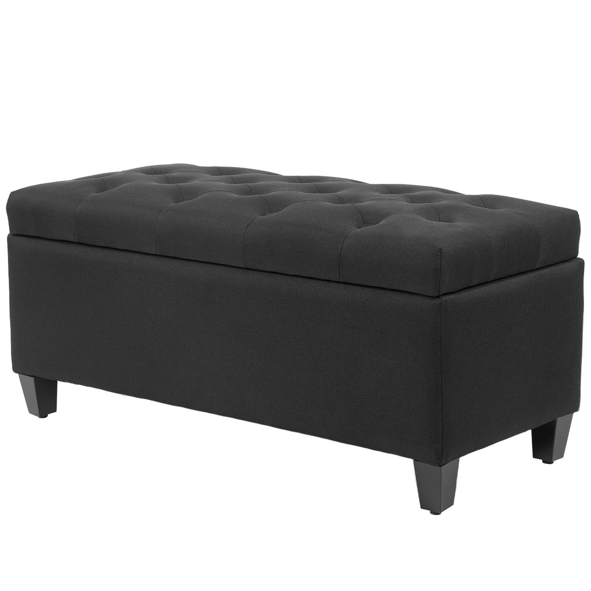 Bench upholstered bench with storage space chest bench hallway bedroom living room linen-like polyester rubber wood black 100 x 40 x 44 cm