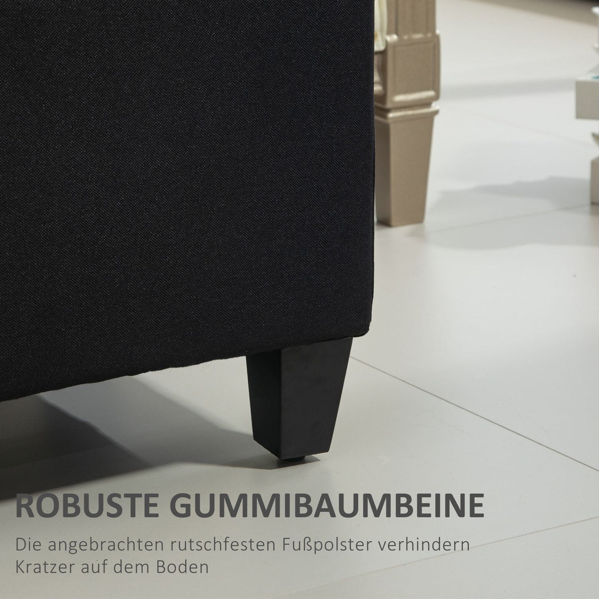 Bench upholstered bench with storage space chest bench hallway bedroom living room linen-like polyester rubber wood black 100 x 40 x 44 cm