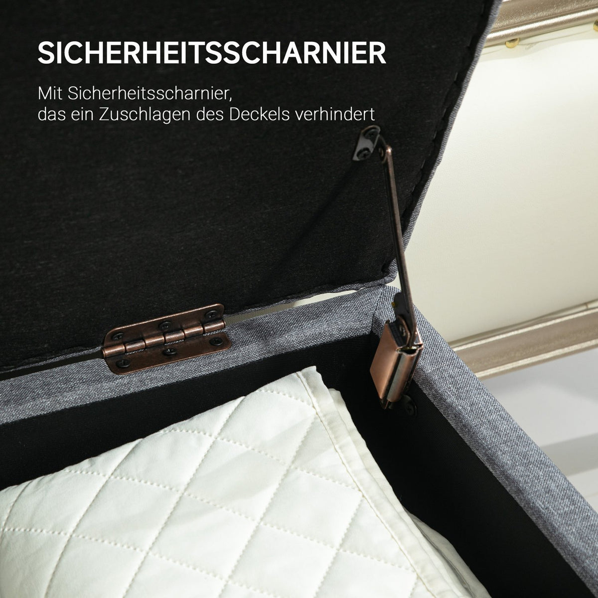Bench upholstered bench with storage space chest bench hallway bedroom living room linen-like polyester rubber wood light gray 100 x 40 x 44 cm