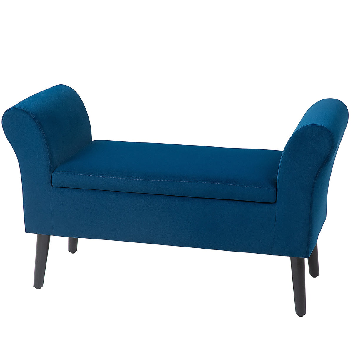 Bench upholstered bench with storage space chest bench with armrests seat height 46cm for hallway bedroom velvety polyester 111.5 x 41 x 65 cm dark blue