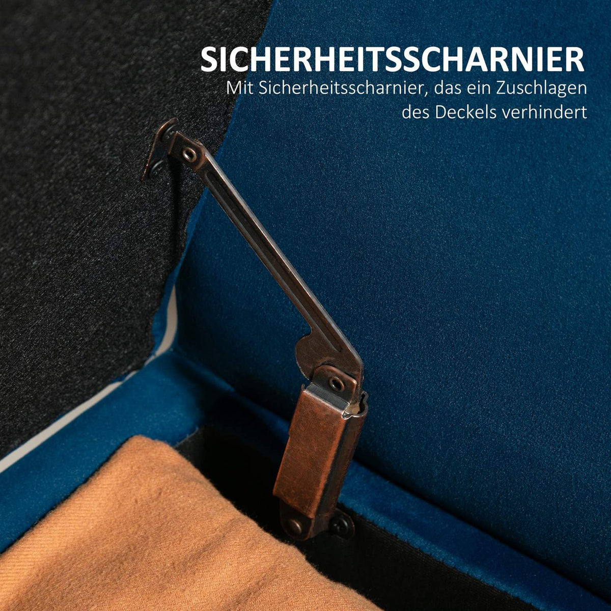 Bench upholstered bench with storage space chest bench with armrests seat height 46cm for hallway bedroom velvety polyester 111.5 x 41 x 65 cm dark blue