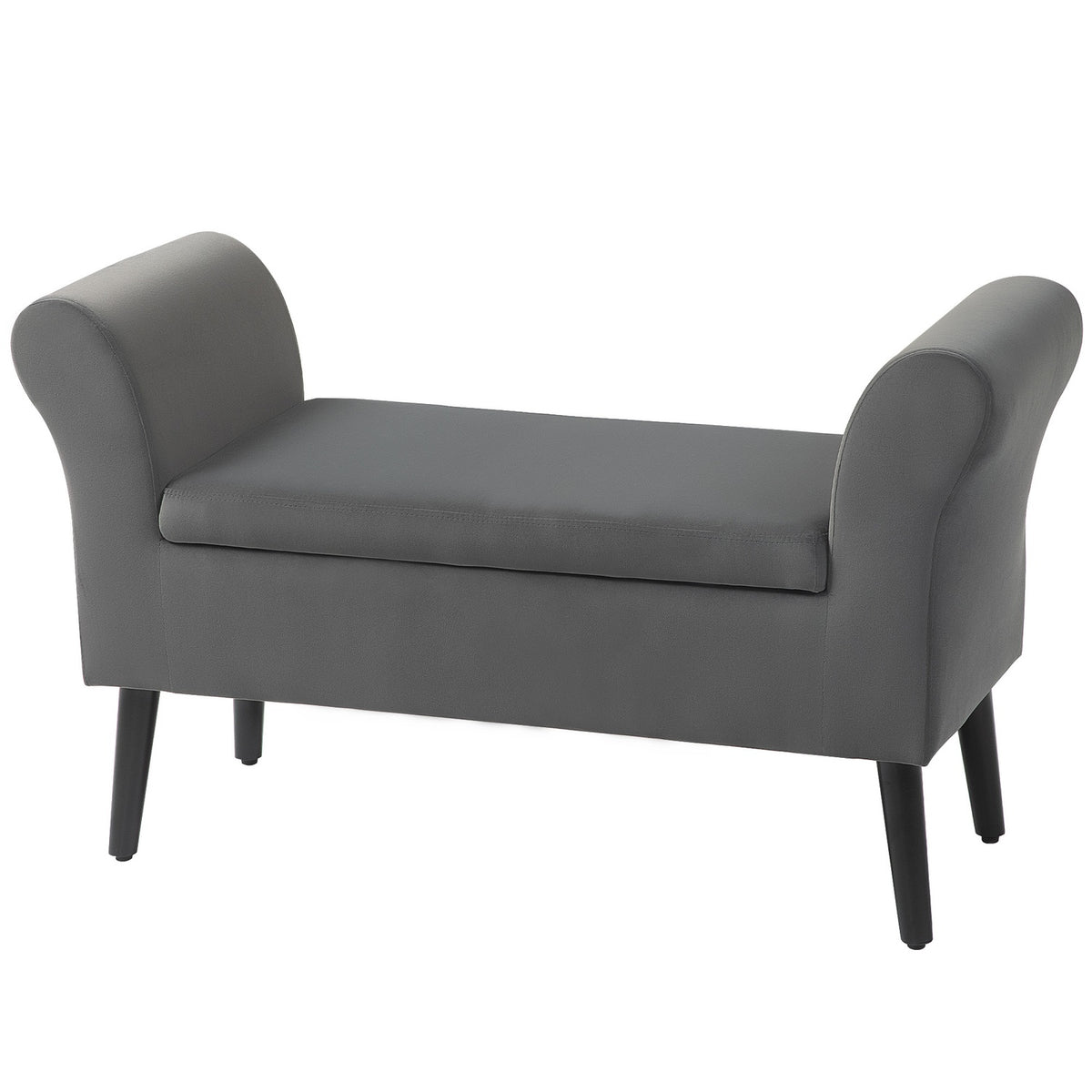 Bench upholstered bench with storage space chest bench with armrests seat height 46cm for hallway bedroom velvety polyester 111.5 x 41 x 65 cm dark gray