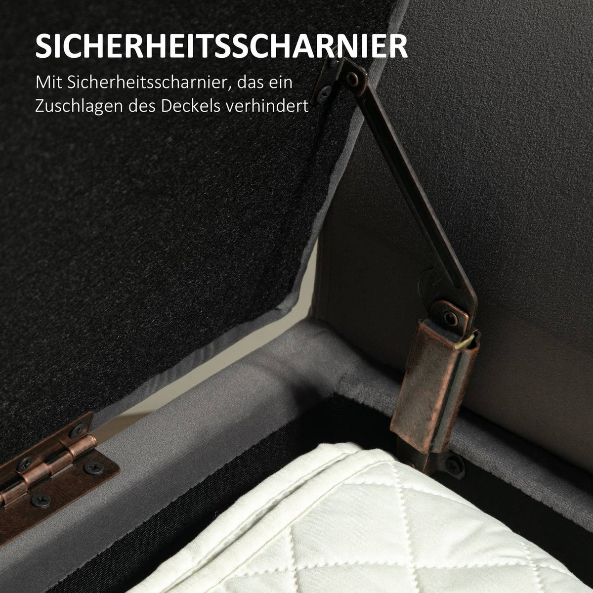 Bench upholstered bench with storage space chest bench with armrests seat height 46cm for hallway bedroom velvety polyester 111.5 x 41 x 65 cm dark gray