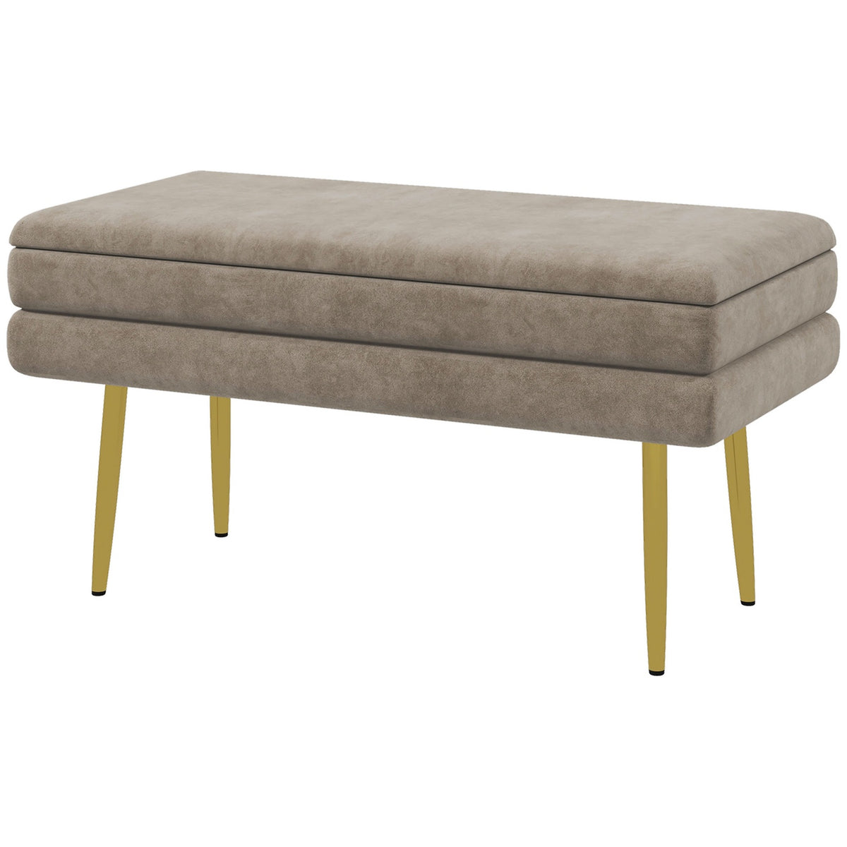 Bench, upholstered bench with storage space, velvet look, bed bench with steel legs, shoe bench, storage bench for living room, bedroom, beige, 79.5 x 37.5 x 43 cm |