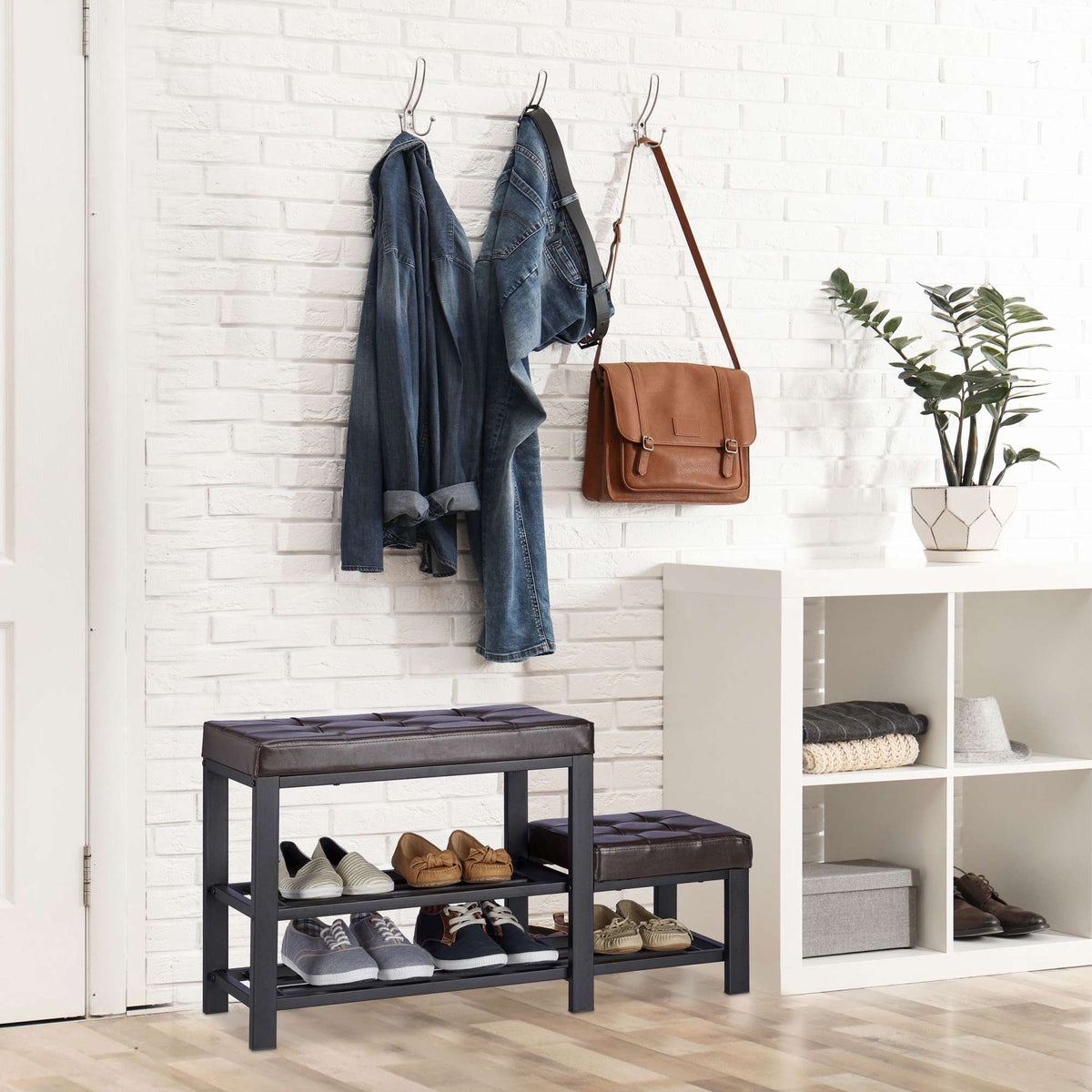 Bench with shoe storage and stool
