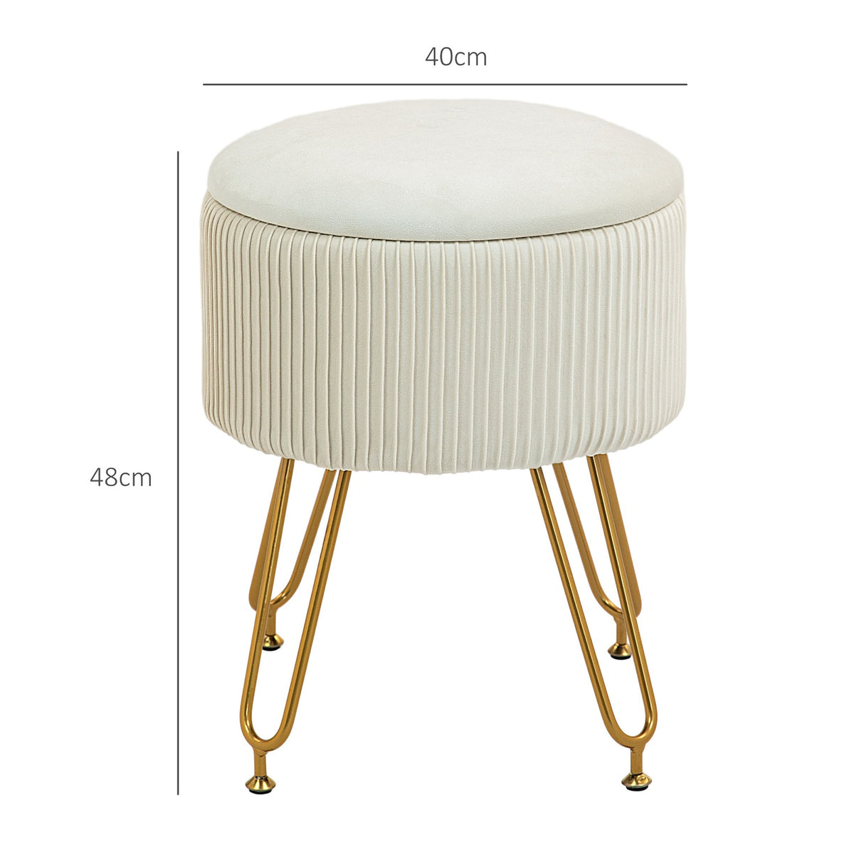 Bench with storage space, 2-in-1 upholstered bench with lid, bed bench with velvet look, for hallway, bedroom, living room, steel frame, Ø40 x 48 cm cream white