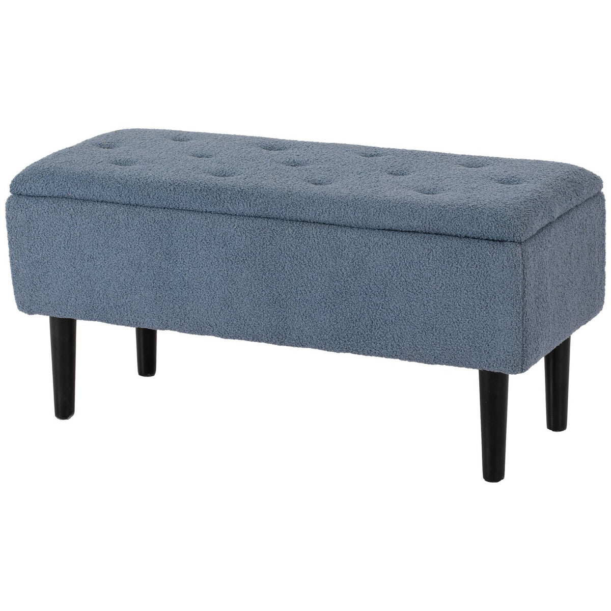 Bench with storage space, bed bench, upholstered bench with folding lid, chest bench, for living room, bedroom, blue, 95 x 38 x 45 cm