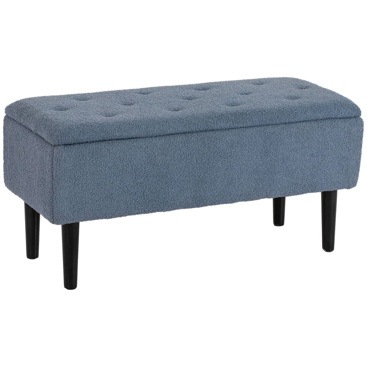 Bench with storage space, bed bench, upholstered bench with folding lid, chest bench, for living room, bedroom, blue, 95 x 38 x 45 cm