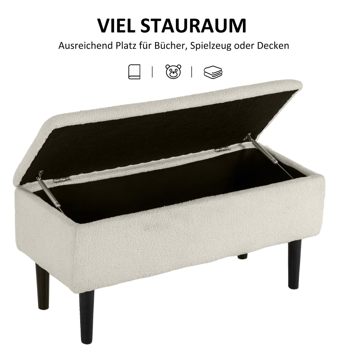 Bench with storage space, bed bench, upholstered bench with folding lid, velvet look, chest bench for living room, bedroom, 95 x 38 x 45 cm
