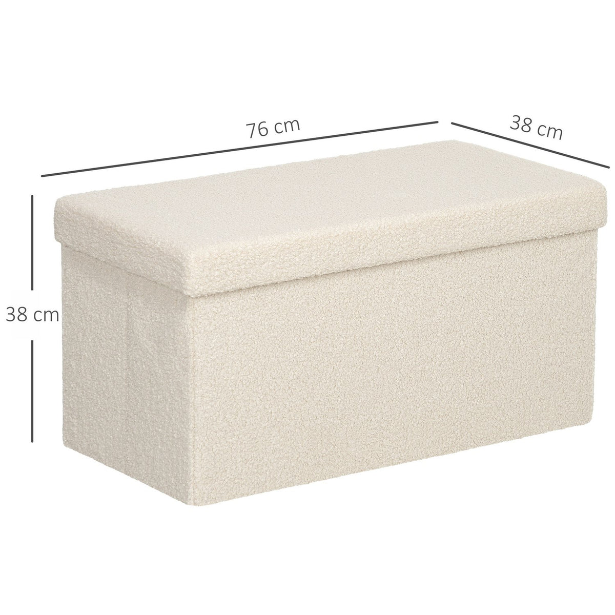 Bench with storage space, foldable upholstered bench, bed bench with velvet look, seat chest for hallway, bedroom, living room, 76 x 38 x 38 cm cream white