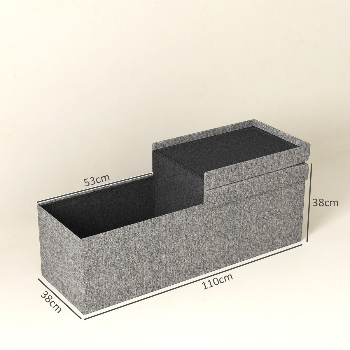 Bench with storage space, foldable upholstered bench with separate containers, bed bench with linen look, seat chest for hallway, bedroom, living room, 110 x 38 x 38 cm dark gray