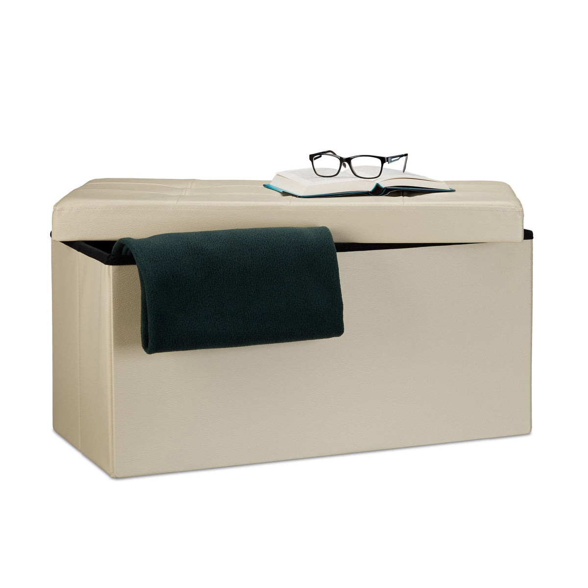 Bench with storage space in artificial leather