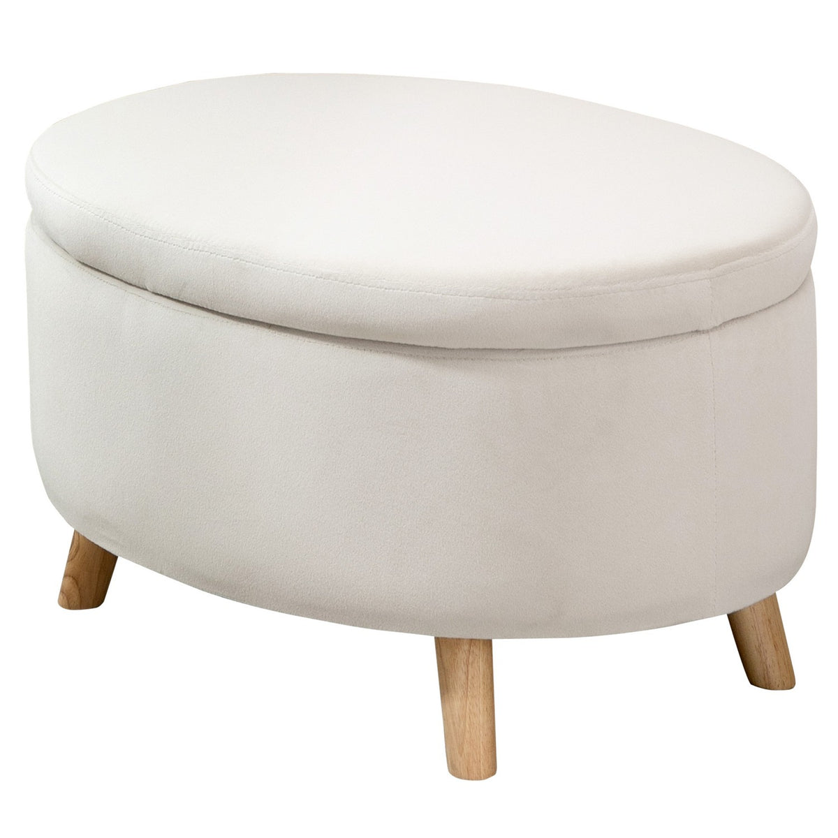Bench with storage space, oval upholstered bench with lid, bed bench with velvet look, for hallway, bedroom, living room, wooden legs 71 x 51.5 x 42 cm beige
